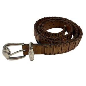 Mezlan Men's Brown Leather Lizard Skin Pattern Belt 38"